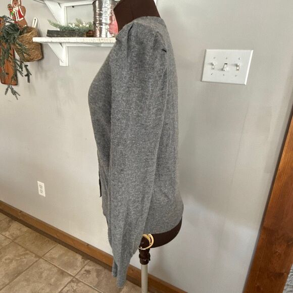 Charter club 100% cashmere cardigan sweater womens size medium gray puff sleeve - Picture 3 of 9